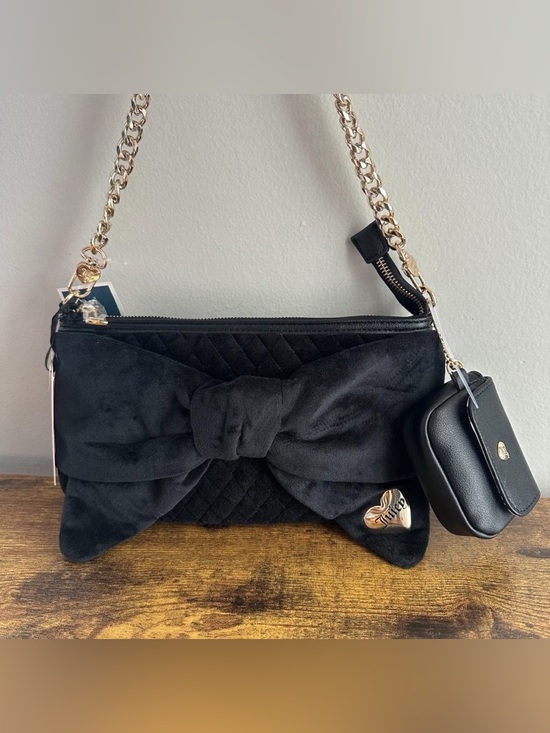 Juicy Couture Handbags - Y2K Black Bow Velvet Shoulder Bag with Gold Chain and Charm